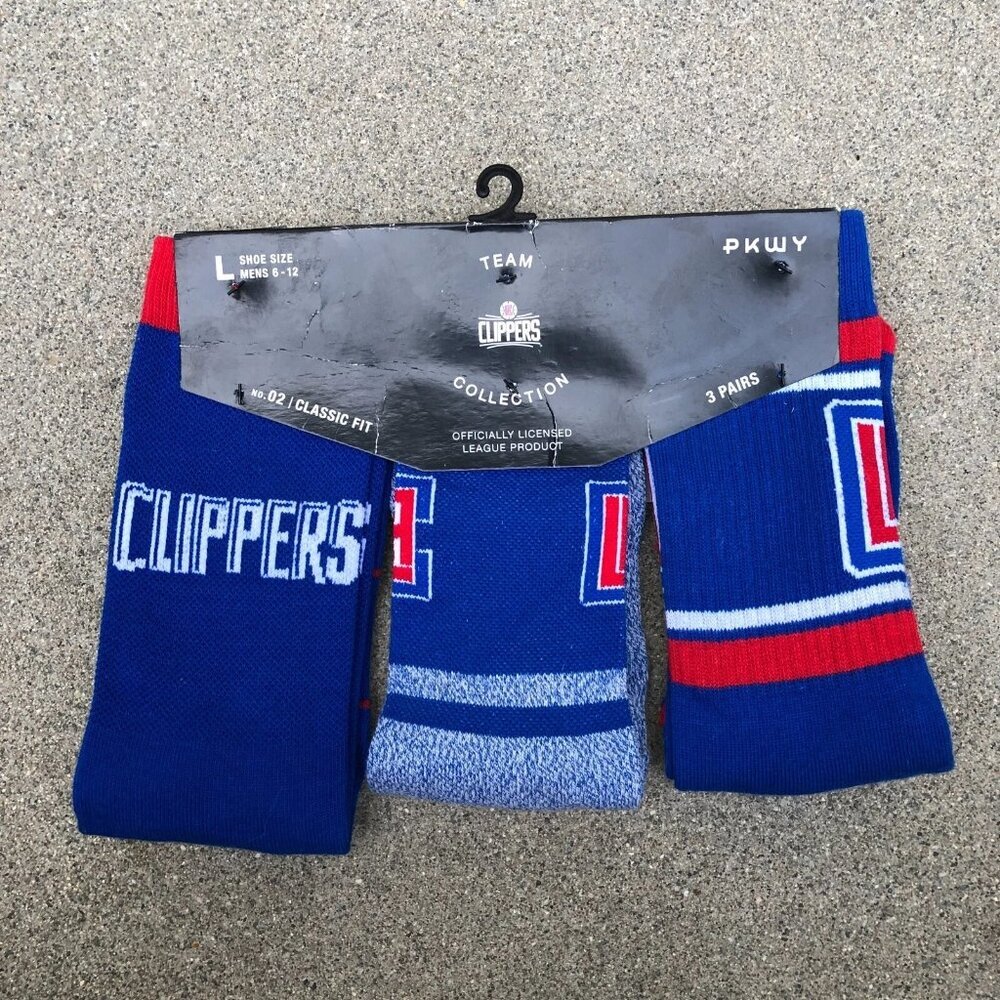 PKWY Los Angeles Clippers LA Crew Socks 3 Pairs Men's LARGE 6-10 NBA Brand New​